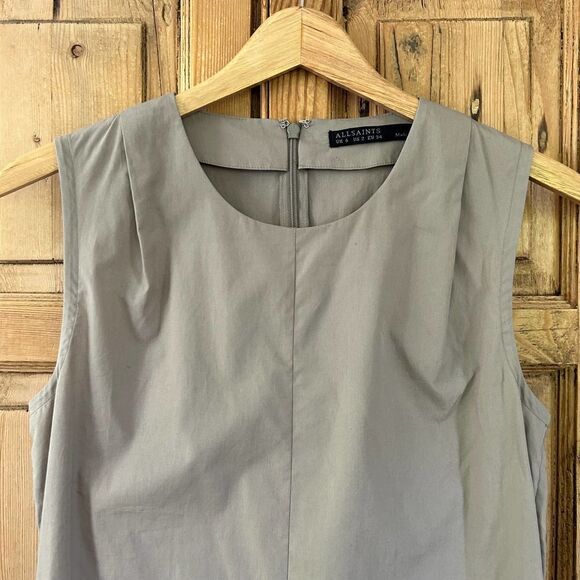 AllSaints US 2 / UK 6 Vesta Dress Cotton Lightweight‎ Lace Up Tank Taupe Gray - Picture 2 of 10